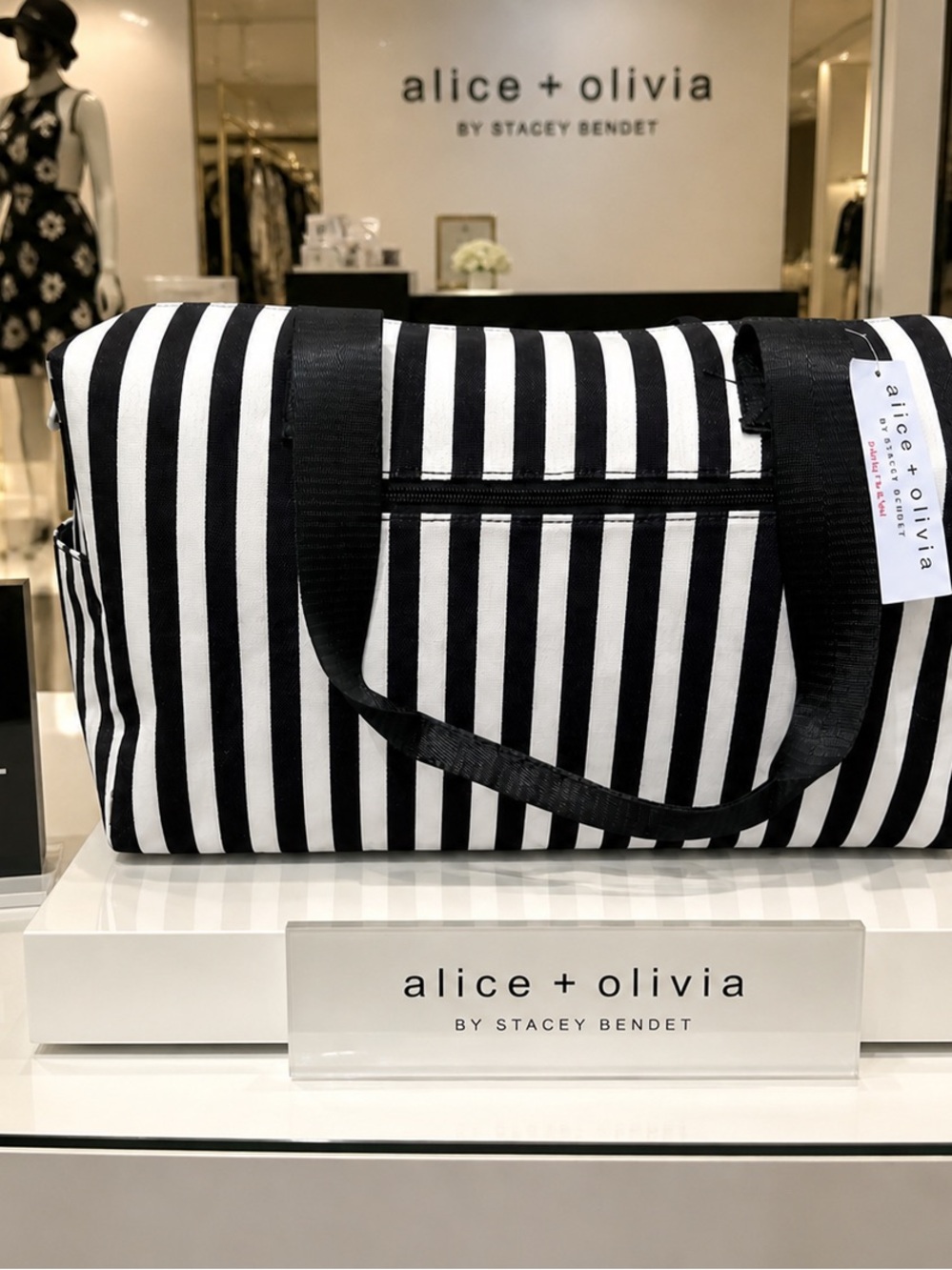 Alice + Olivia Black and White Striped Travel Tote (NEW)